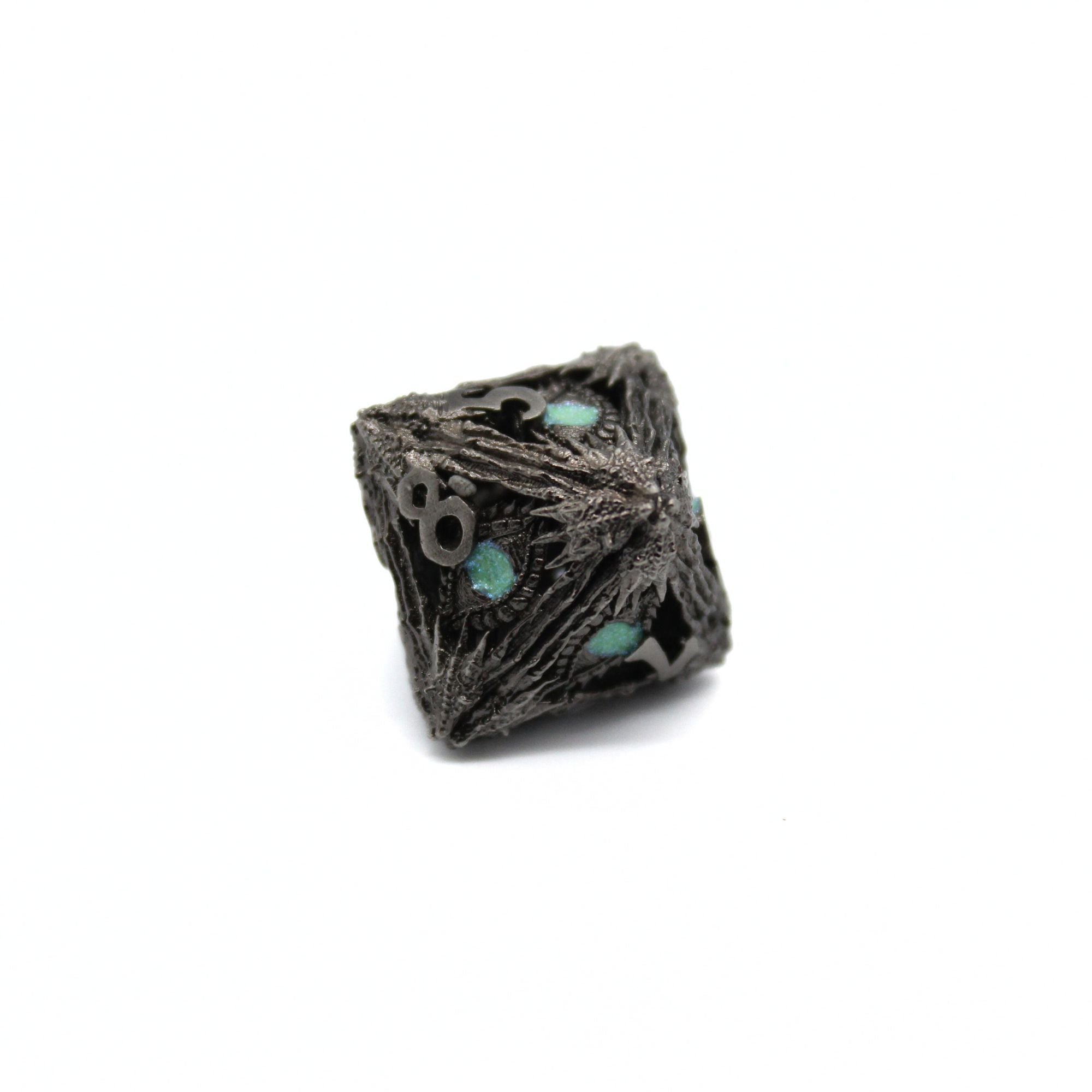 Green Dragon Eye Hollow Metal Dice (7pcs Set)