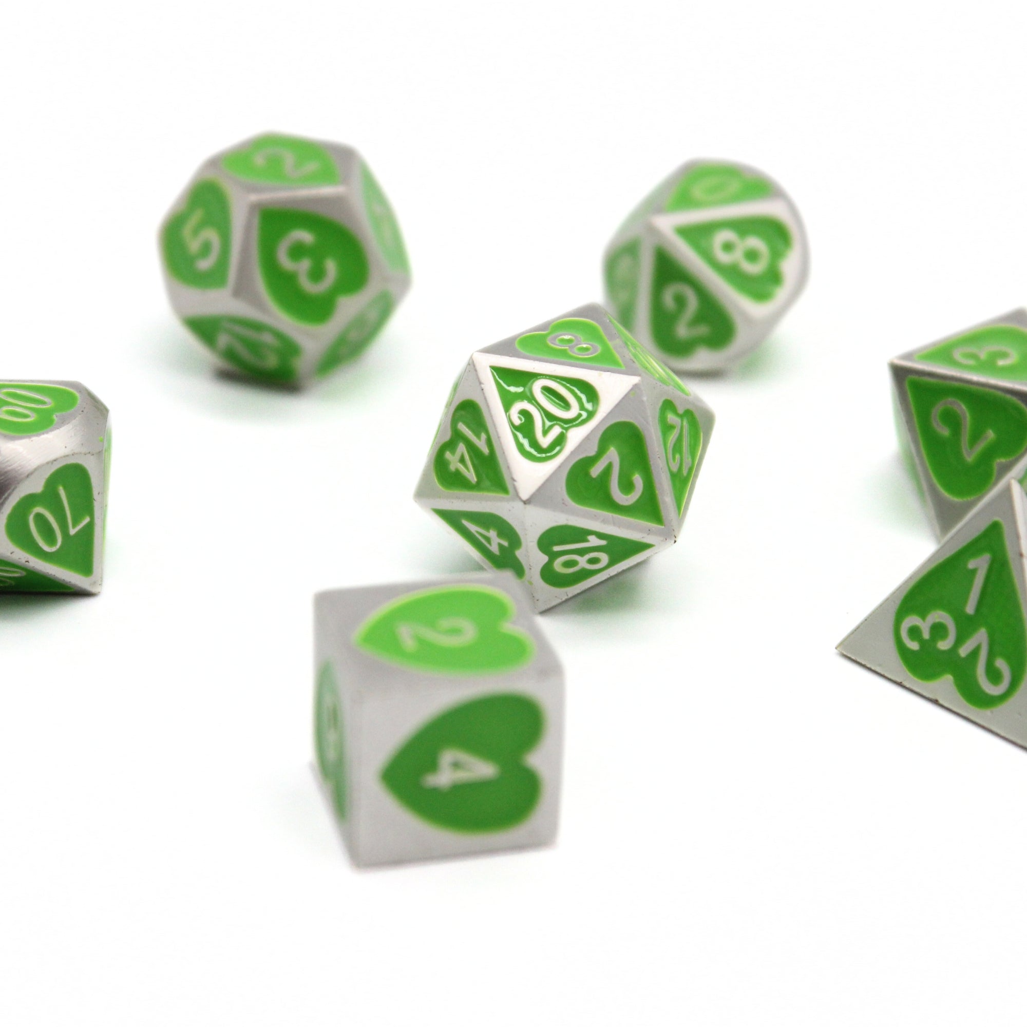 Green Heart Metal Dice (7pcs Set)