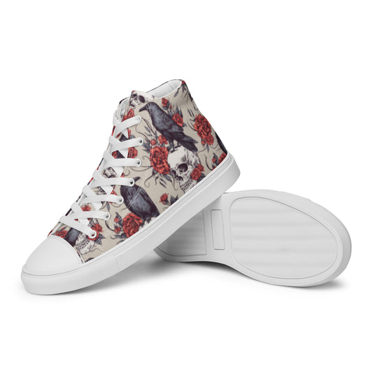 Raven Skull Women’s High Top Canvas Shoes