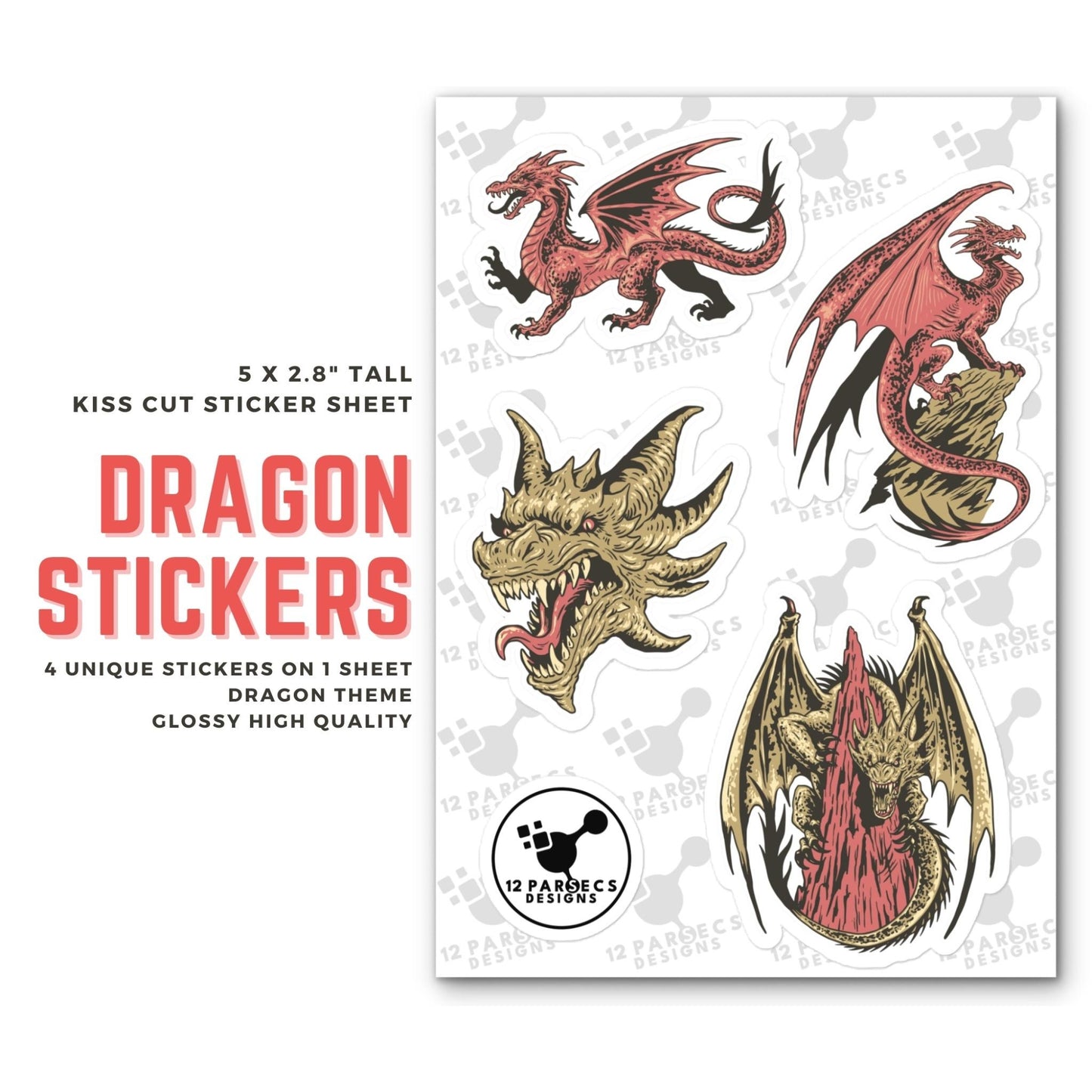 Dragon KISS Cut Vinyl Sticker Sheet (5 x 2.8")