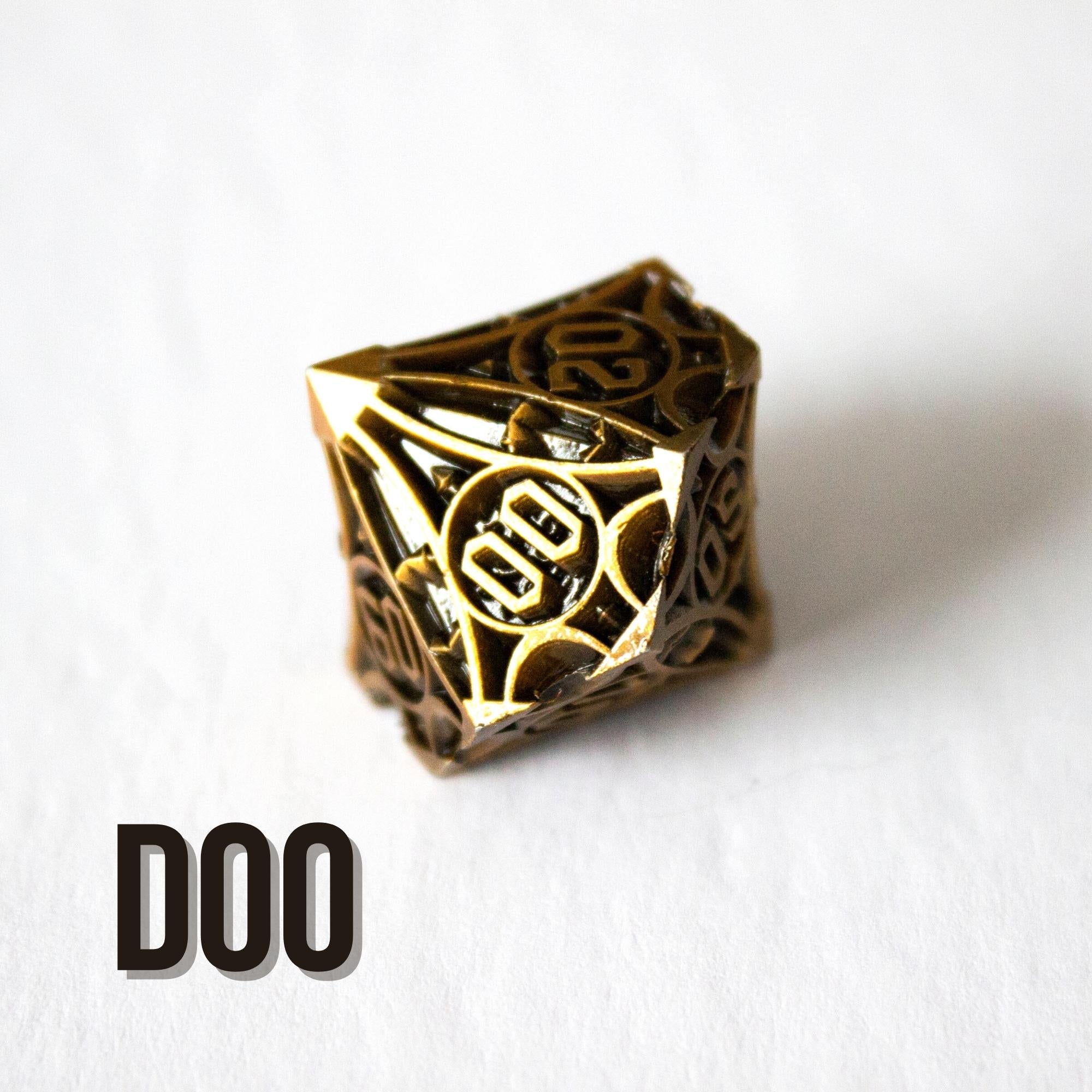 Black and Brass Zinc Alloy Metal Dice (7pc Set) D00